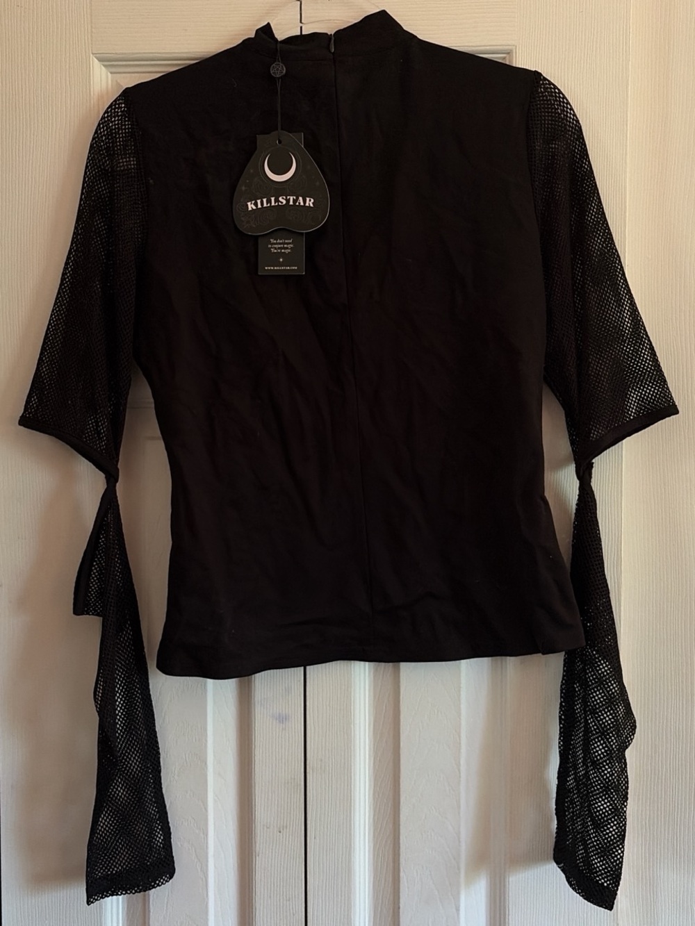 Black Cutout Mesh Sleeve Women's Top - Picture 2 of 2